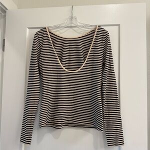 H&M Black & Cream Striped Scoop-Back Long Sleeve Top